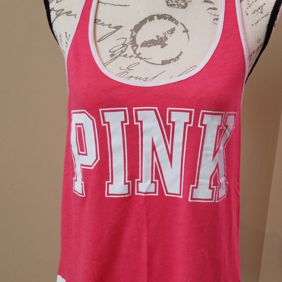 PINK size Medium Pink/White racer back tank top - Picture 2 of 5